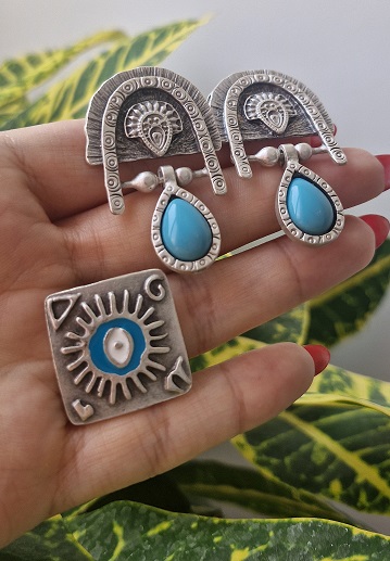 گوشواره ورشو طرح چشم فیروزه